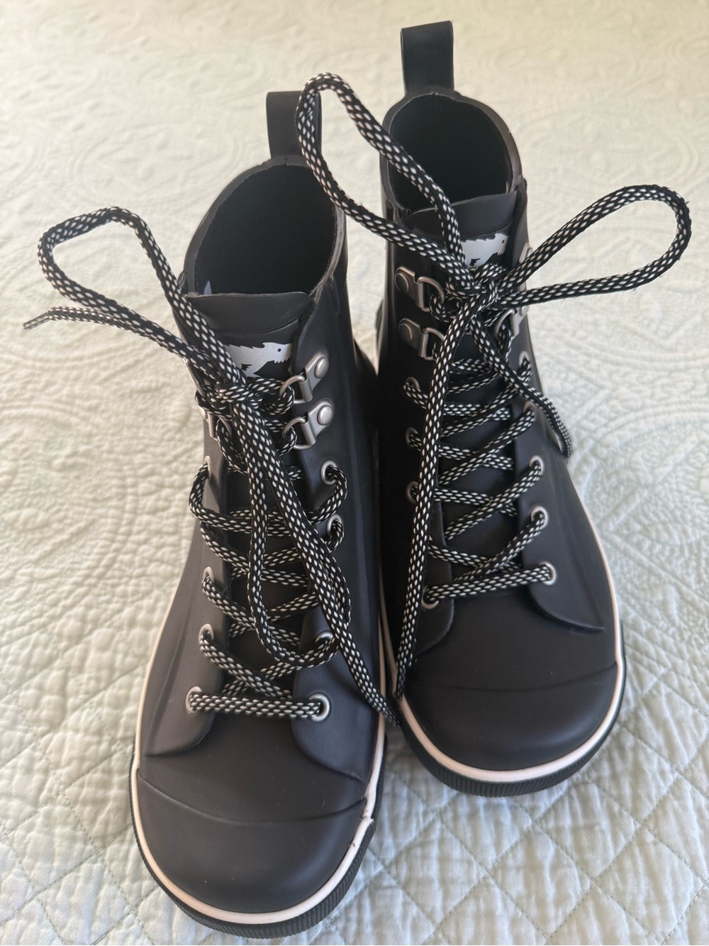 Rocket Dog Black Lace-Up High-Top Rain Boots with Contrast Laces
